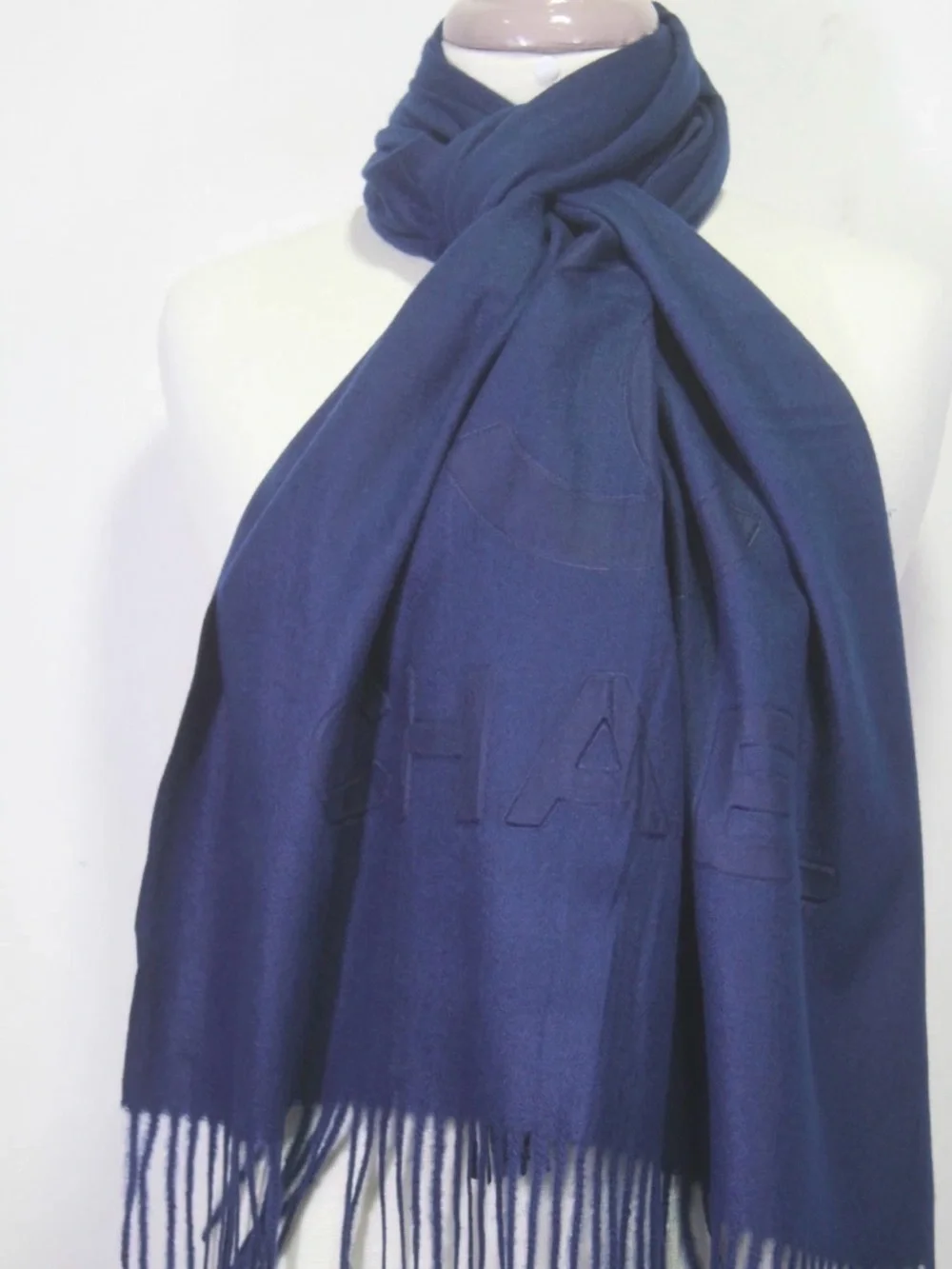 Authentic Chanel Scarf Shawl Stole Wrap 65% Wool 35% Silk  Blue Used
